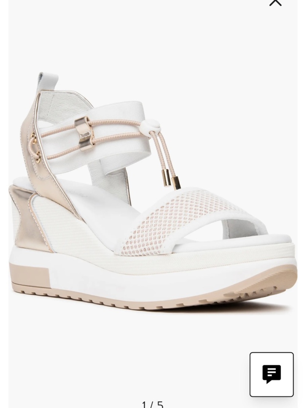 Wedge Platform Sandal in White and Metallic Rose Gold